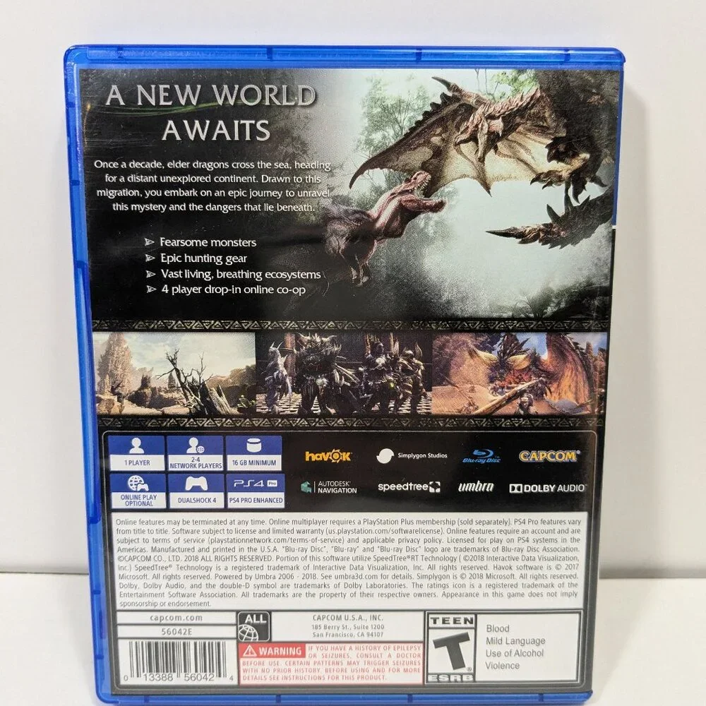 Monster Hunter World PS4 Sony Playstation 4 Teen Rating ESRB Capcom 2018
